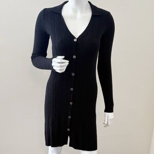 ATM Anthony Thomas Melillo Black Long Sleeve Knit Merino Wool Sweater Dress